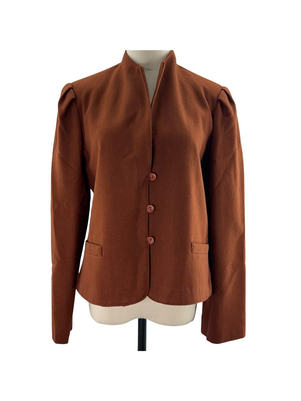 Vintage 80s Womens Medium Blazer Redwood Brown Wool Shoulder Pads